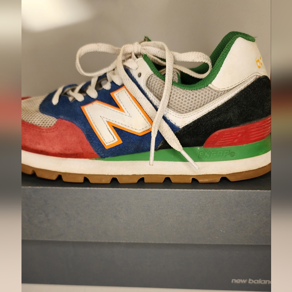 Mens New Balance 574Rugged Athletic Shoe Red Blue Green Journeys Sneakers